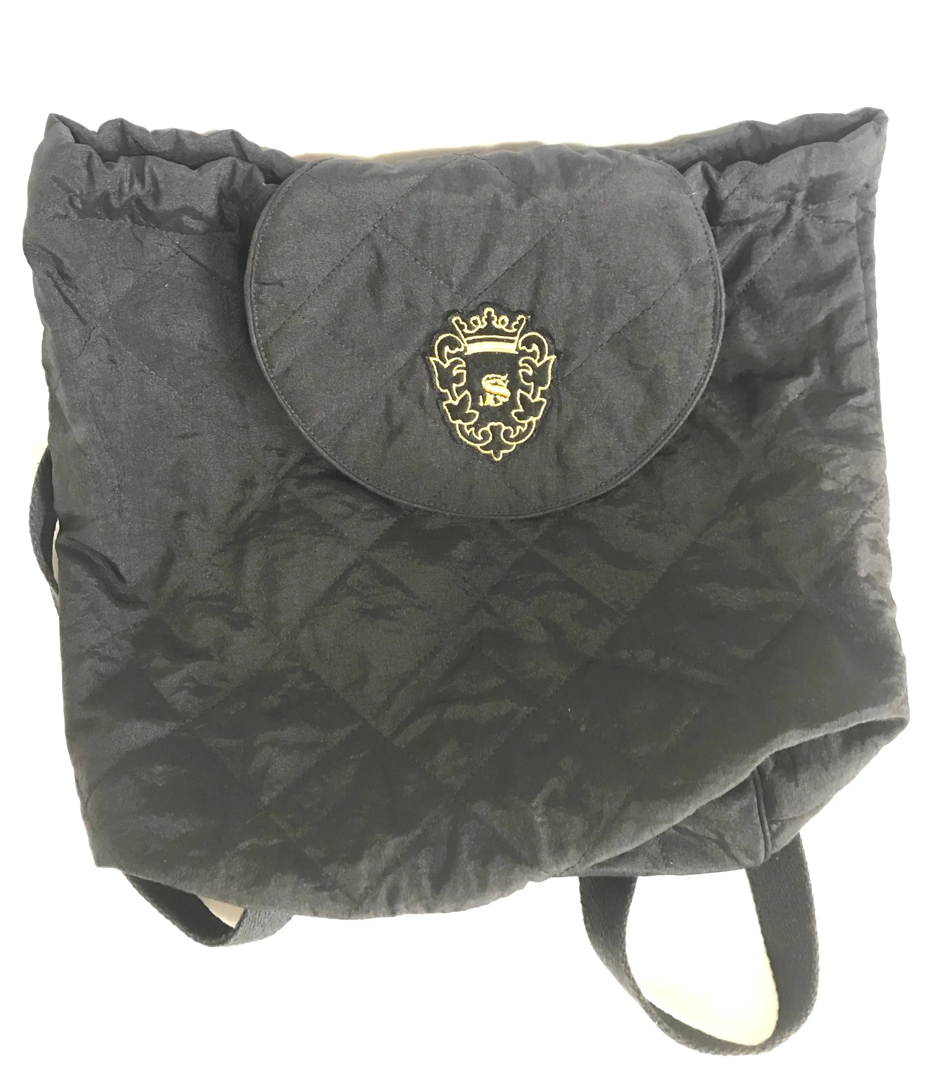 Vintage Sonia Rykiel black lightweight quilted fabric backpack. Travel bag. Made in France.