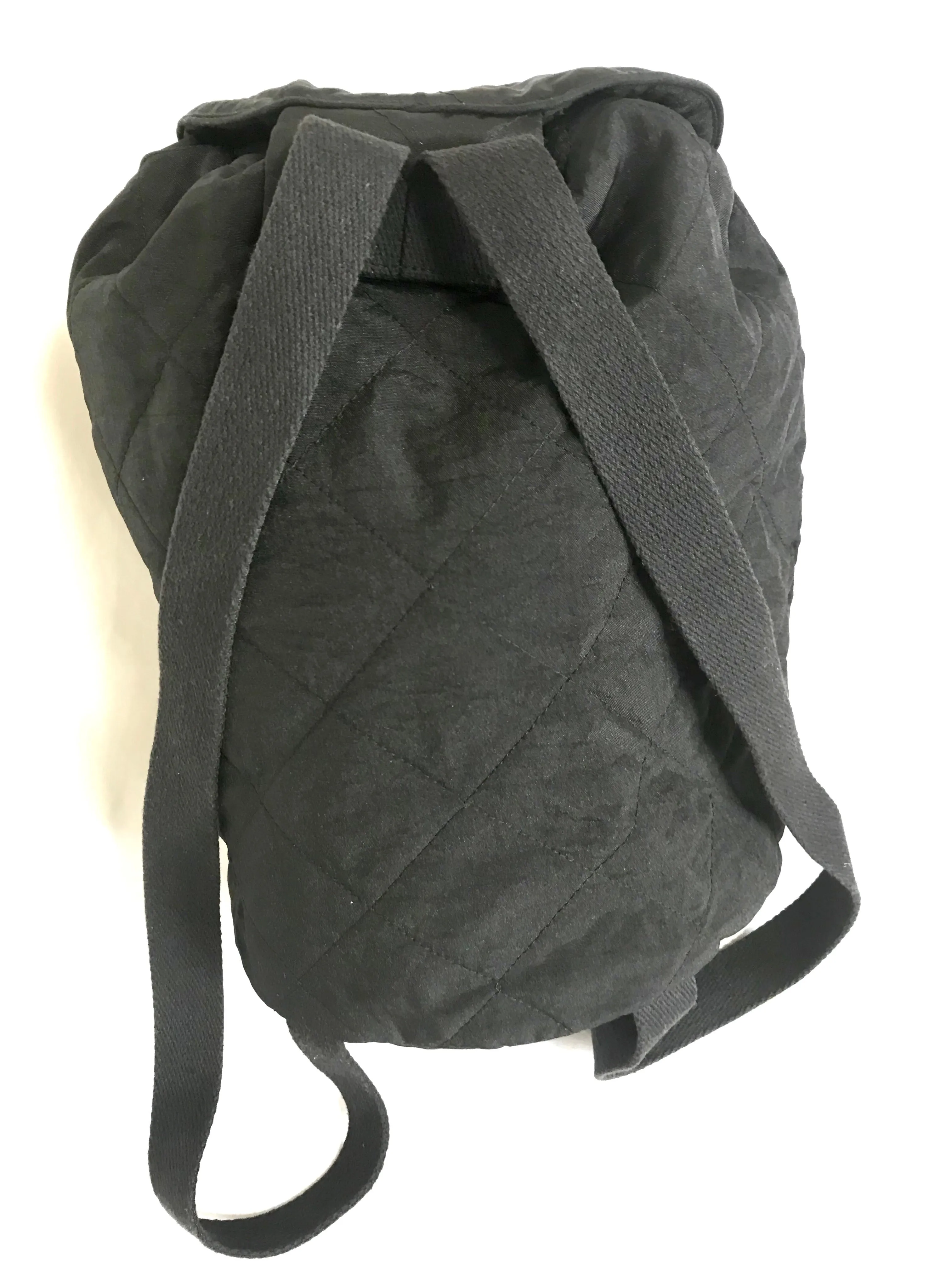 Vintage Sonia Rykiel black lightweight quilted fabric backpack. Travel bag. Made in France.
