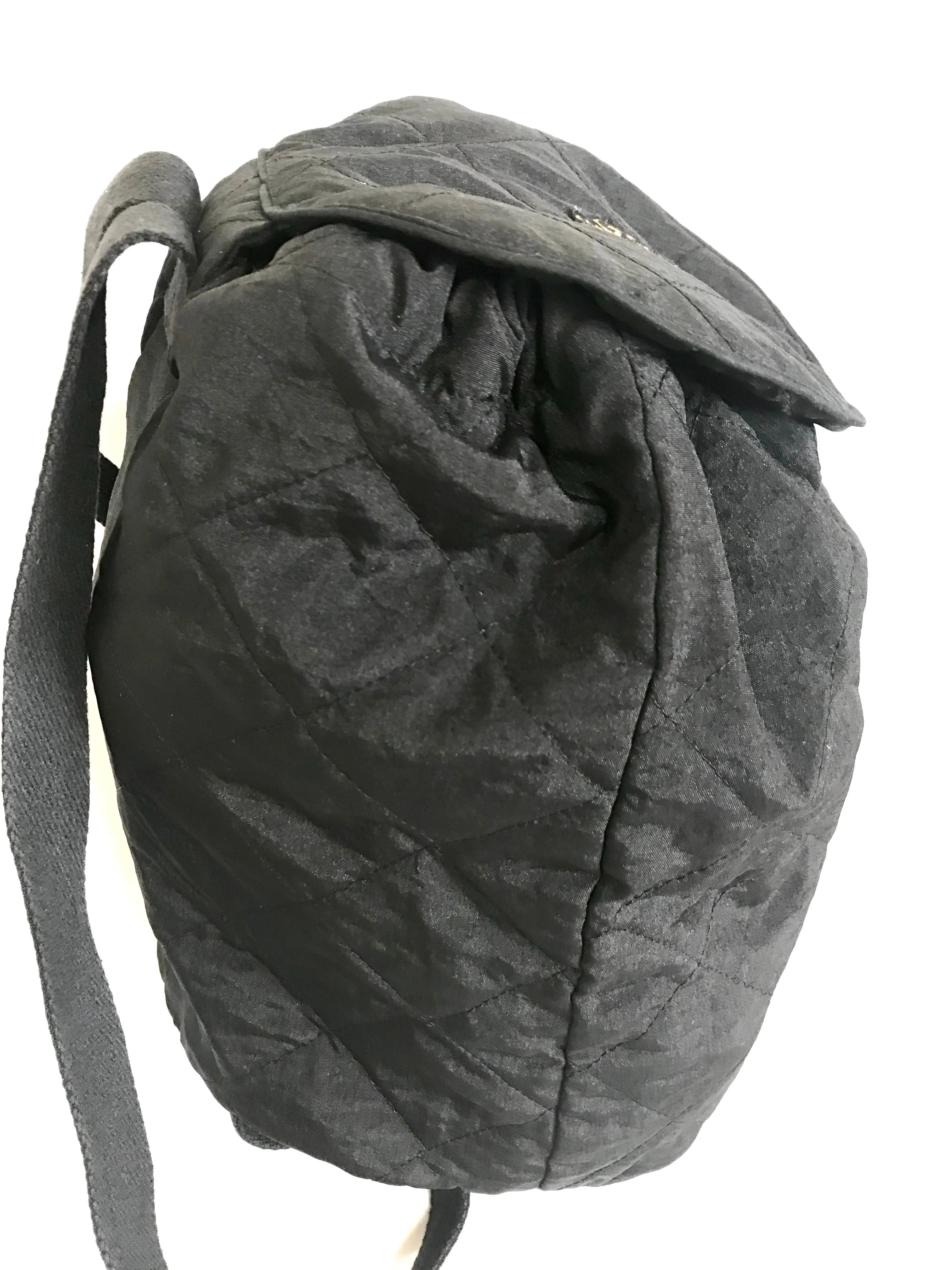 Vintage Sonia Rykiel black lightweight quilted fabric backpack. Travel bag. Made in France.