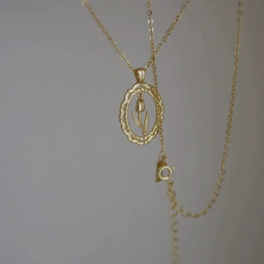 Vintage Tulip Necklace (Solid Silver)