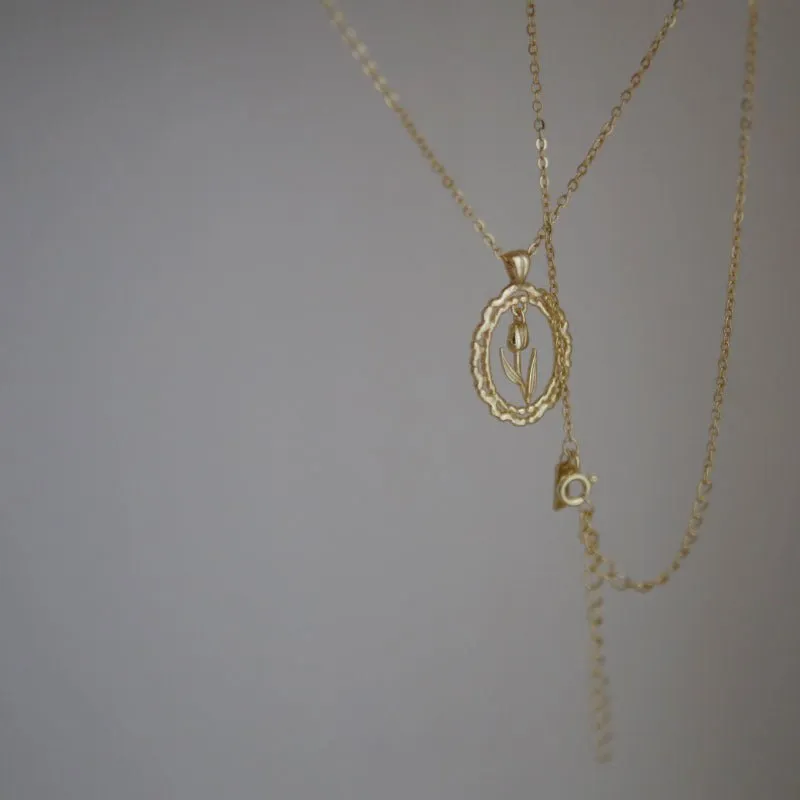 Vintage Tulip Necklace (Solid Silver)