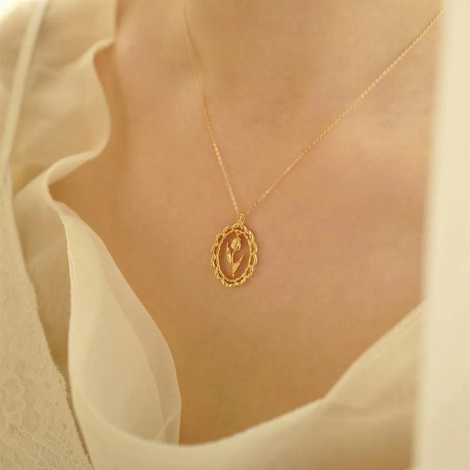 Vintage Tulip Necklace (Solid Silver)