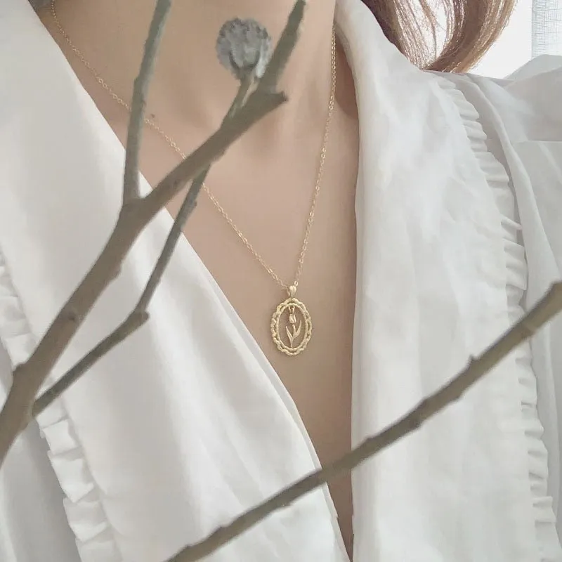 Vintage Tulip Necklace (Solid Silver)