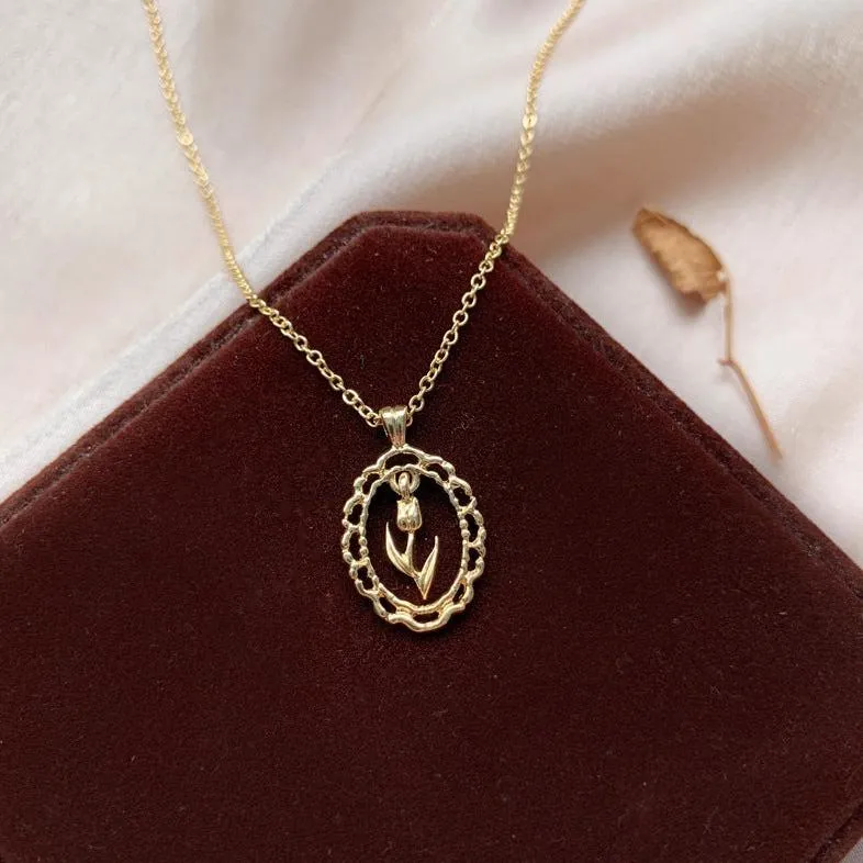 Vintage Tulip Necklace (Solid Silver)