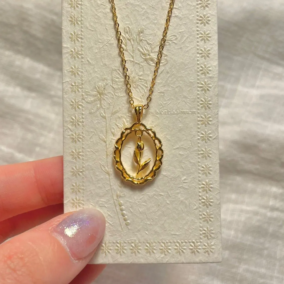 Vintage Tulip Necklace (Solid Silver)