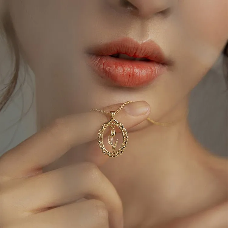 Vintage Tulip Necklace (Solid Silver)