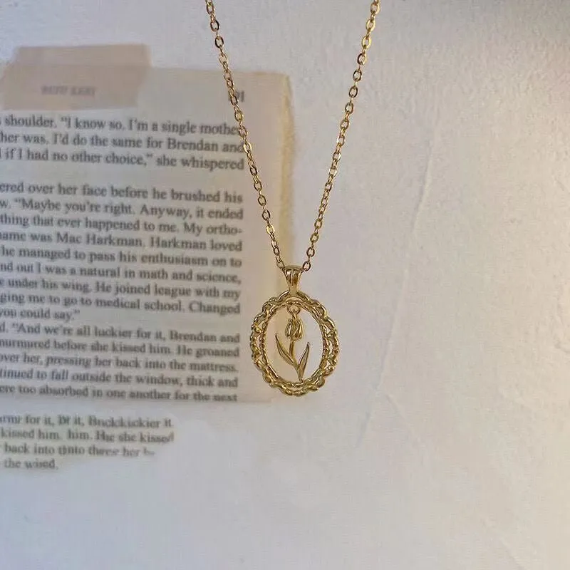 Vintage Tulip Necklace (Solid Silver)