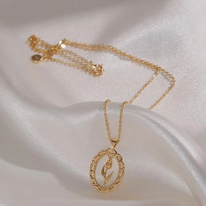 Vintage Tulip Necklace (Solid Silver)