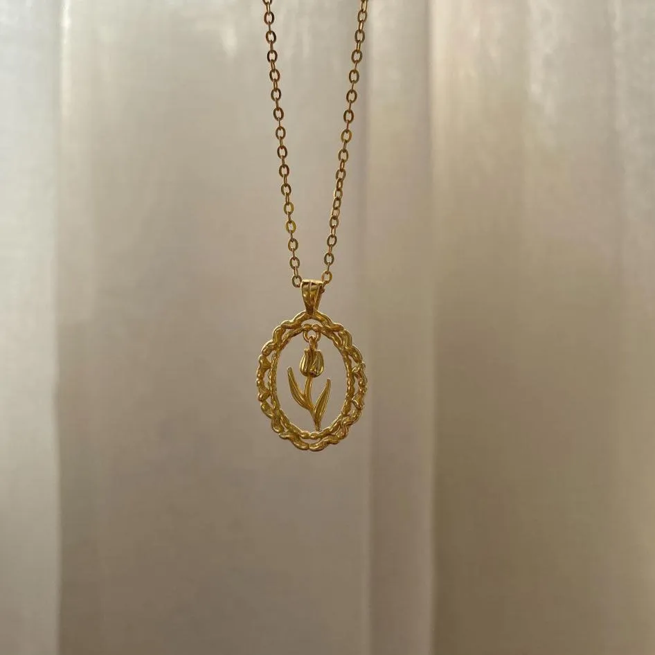 Vintage Tulip Necklace (Solid Silver)