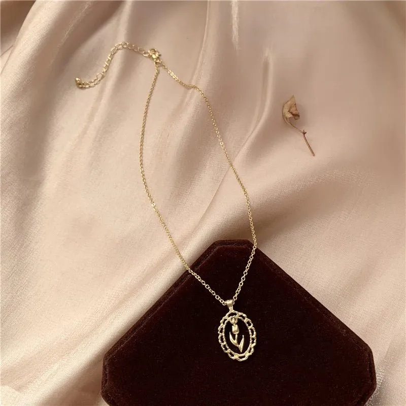 Vintage Tulip Necklace (Solid Silver)