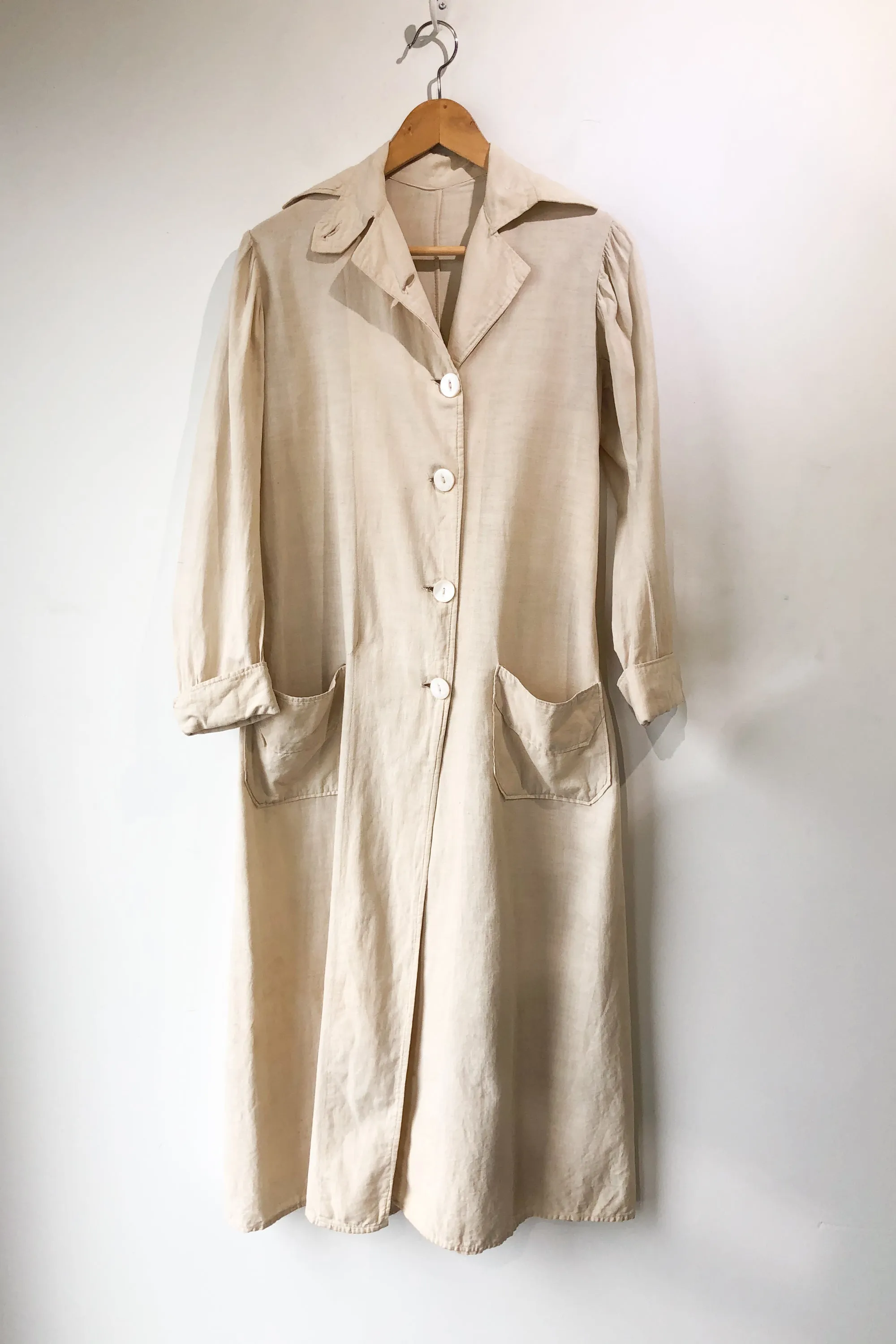 Vintage White Cotton Duster Coat