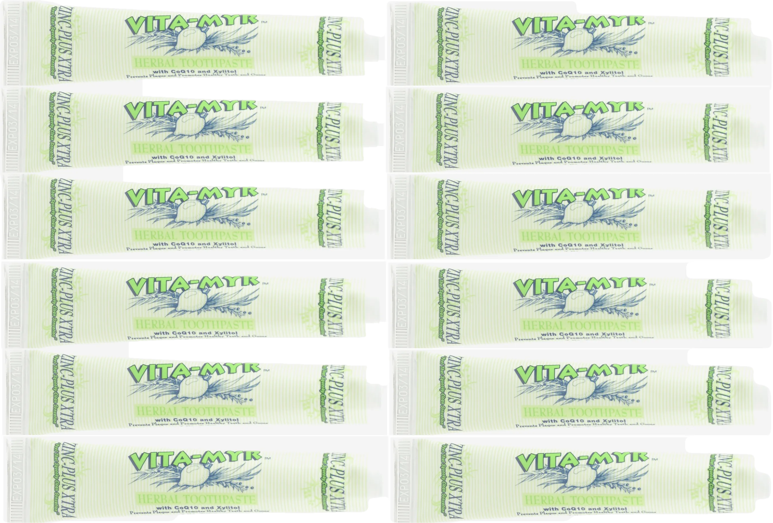 Vita-Myr 12 Pack Travel Size Zinc-Plus XTRA Toothpaste On-The-Go Dental Care Bundle -