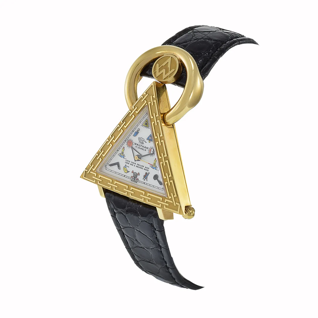 WALTHAM 2000 CIRCA 18KT GOLD TRIANGULAR MASONIC WRISTWATCH