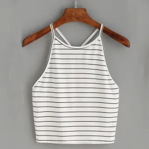 White Striped Crop Top