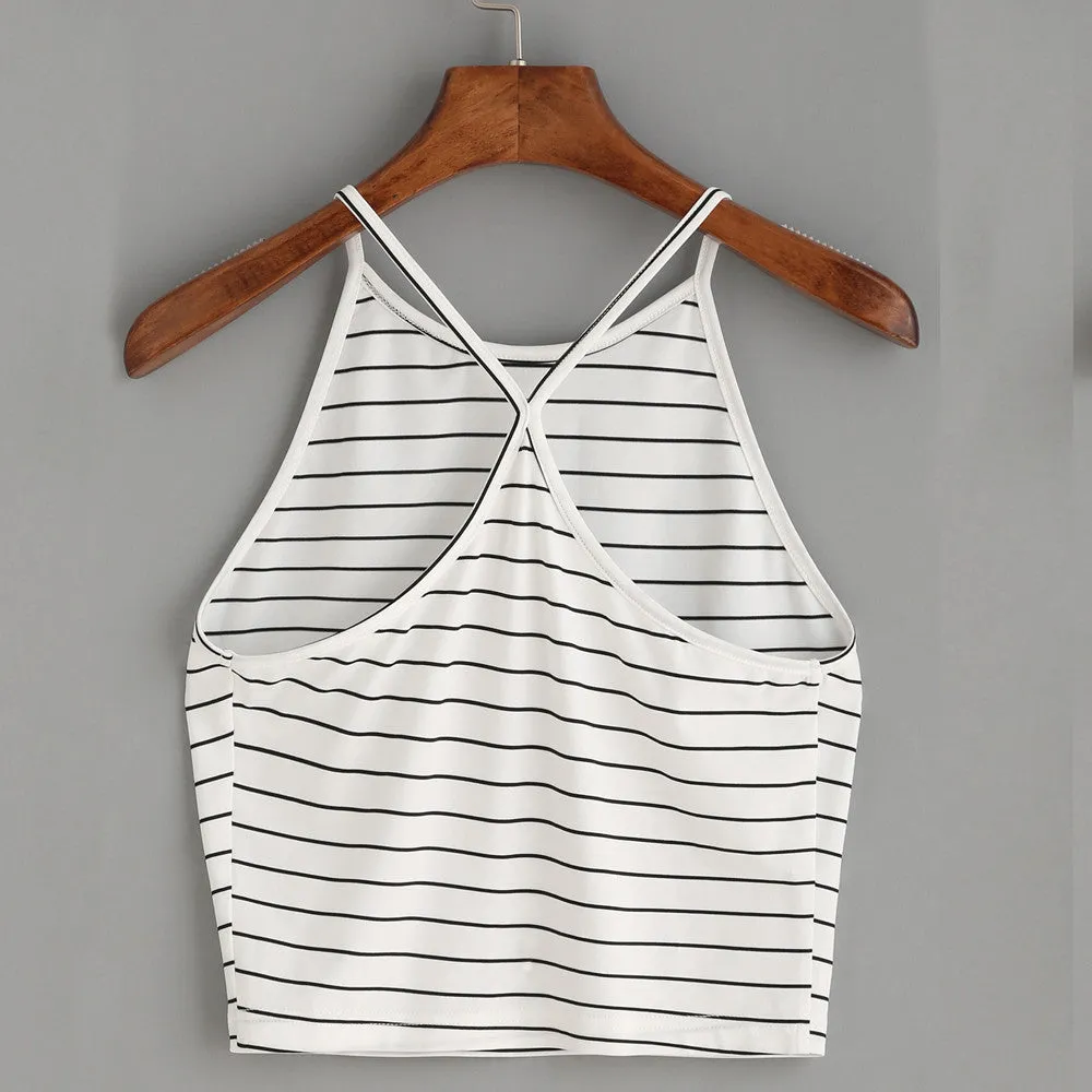 White Striped Crop Top