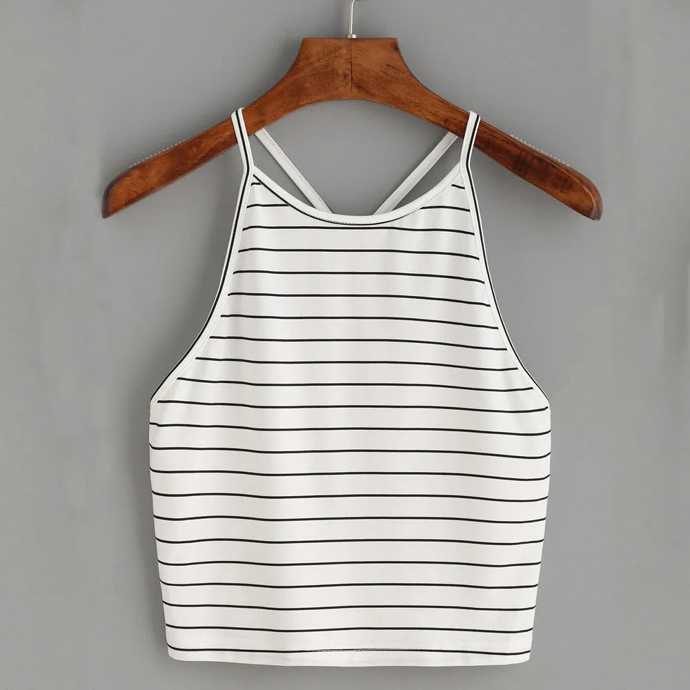 White Striped Crop Top