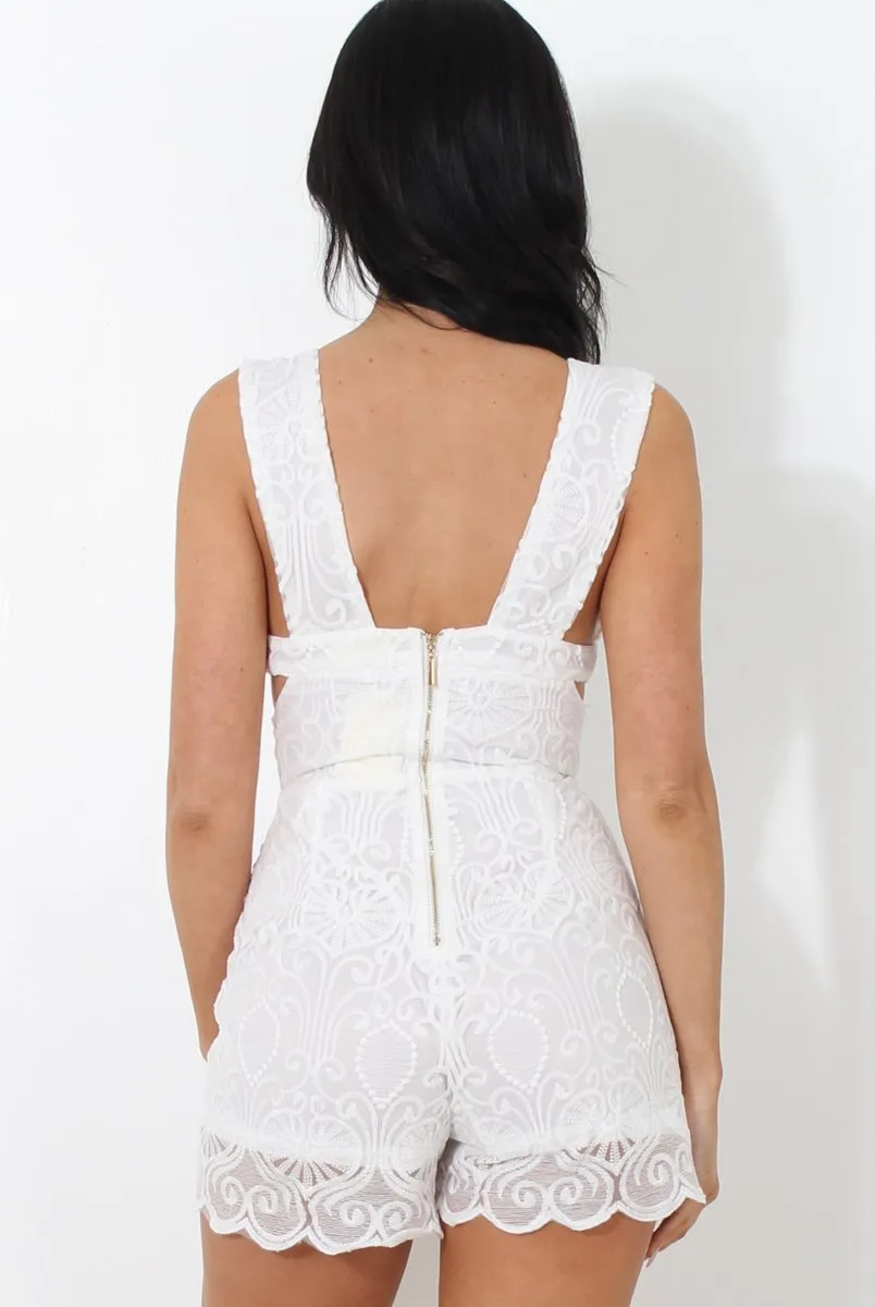 Yarna White Mesh Cut Out Playsuit
