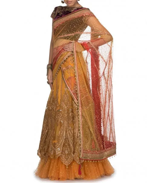 Yellow Bridal lehenga Saree