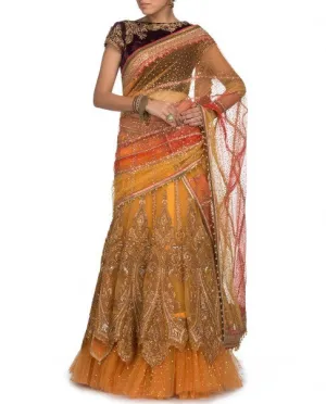 Yellow Bridal lehenga Saree