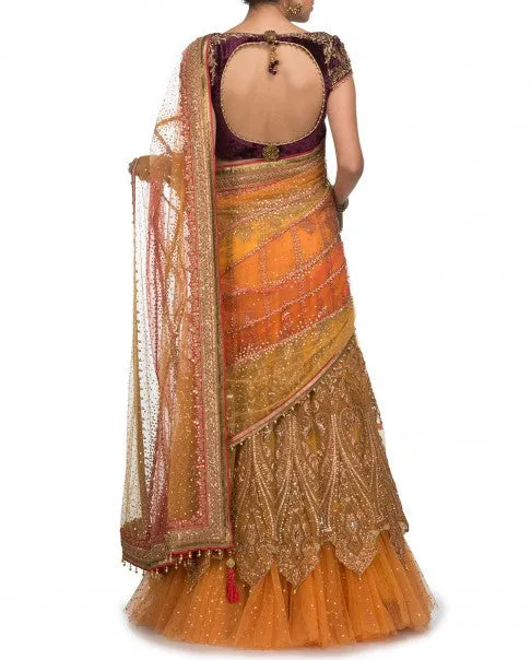 Yellow Bridal lehenga Saree