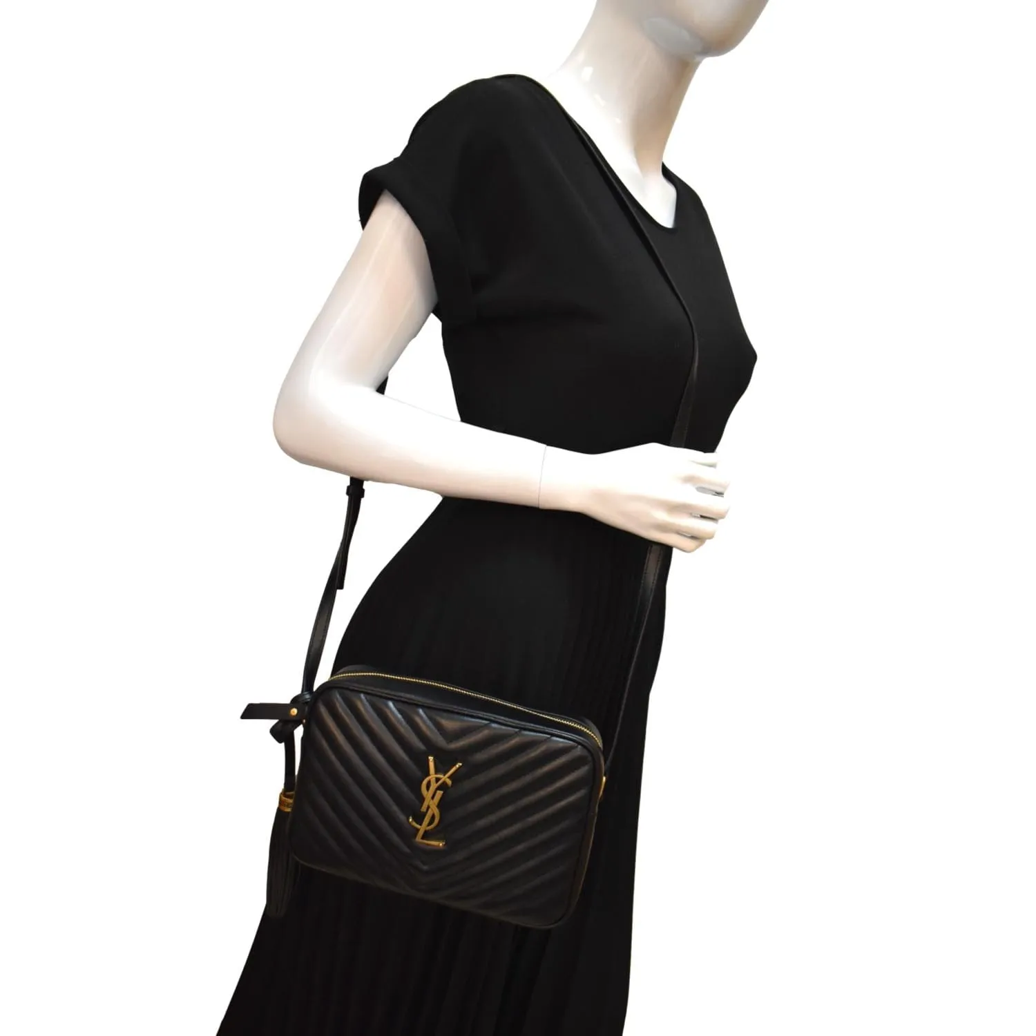 YVES SAINT LAURENT Lou Camera Chevron Leather Crossbody Bag Black