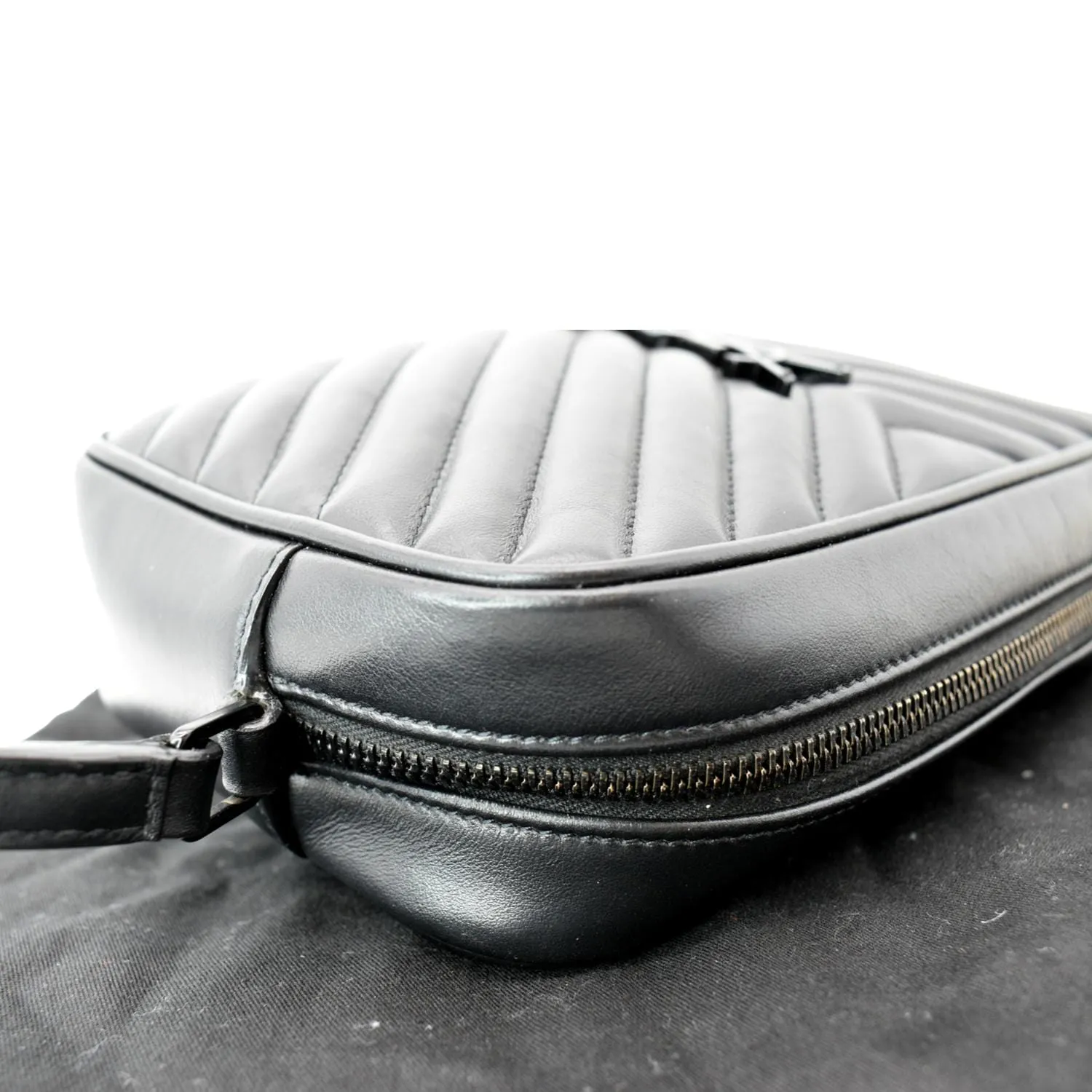 YVES SAINT LAURENT Lou Chevron Leather Camera Crossbody Bag Black