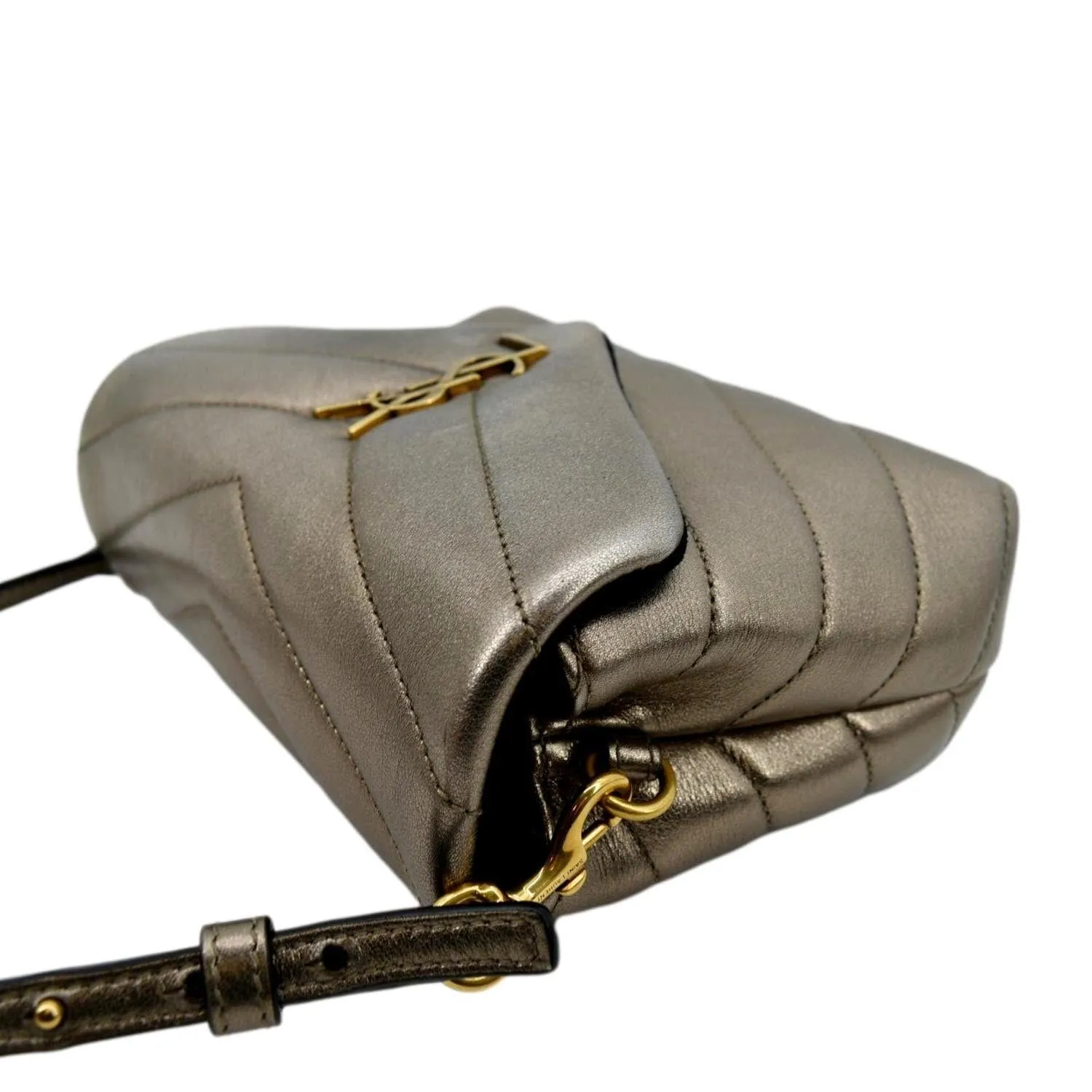 YVES SAINT LAURENT Loulou Toy Matelasse Leather Crossbody Bag Metallic Gold