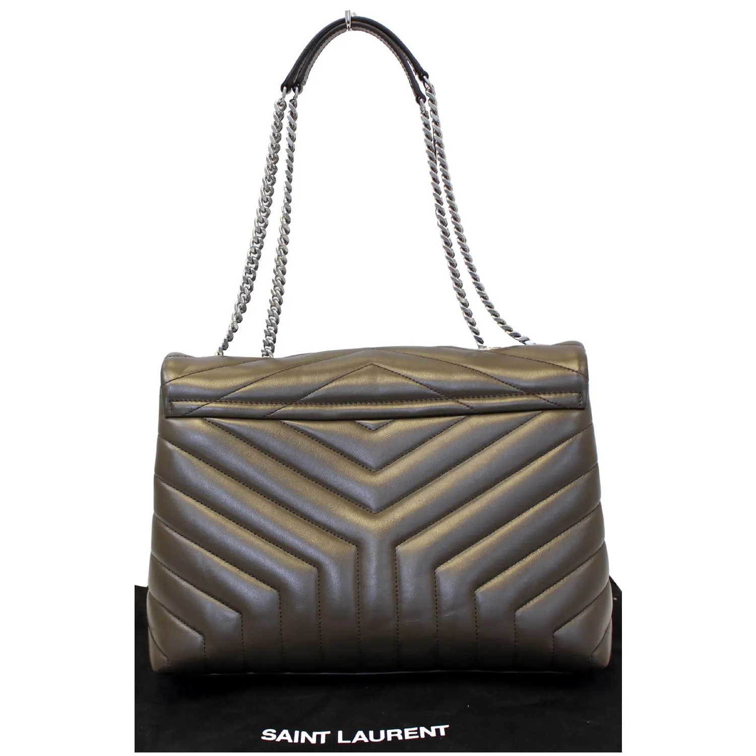 YVES SAINT LAURENT Matelasse Loulou Monogram Calfskin Shoulder Bag Grey