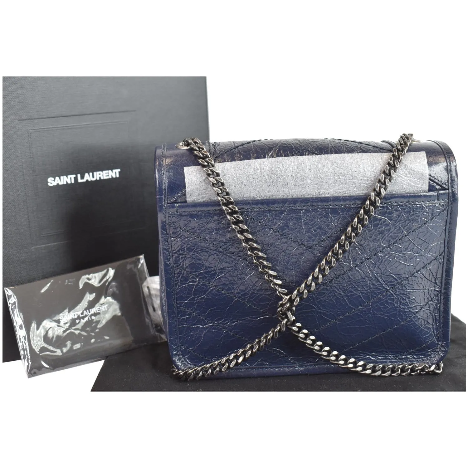 YVES  SAINT LAURENT Niki Chain Wallet Leather Crossbody Bag Blue