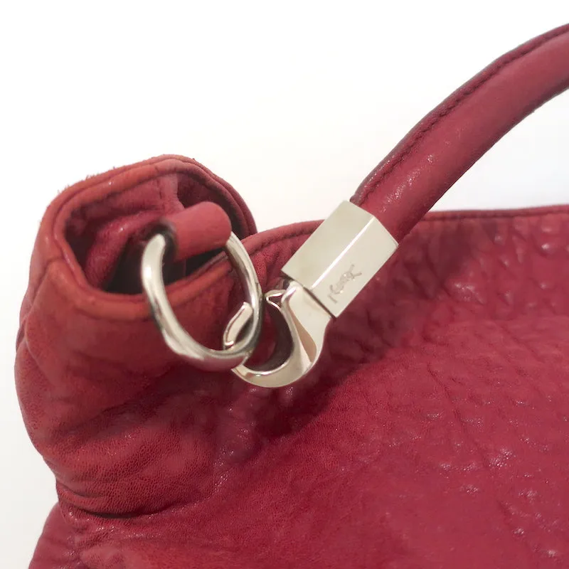 Yves Saint Laurent Roady Hobo Red Grained Leather Large Shoulder Bag
