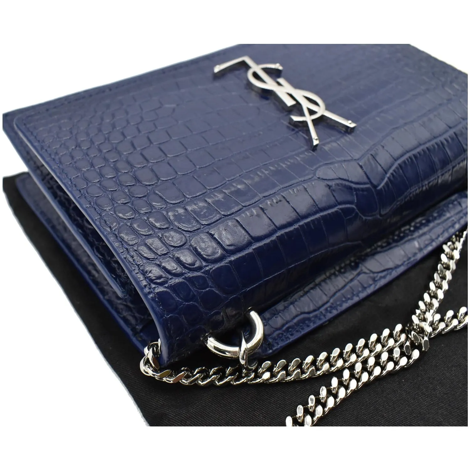 YVES SAINT LAURENT Sunset Medium Crocodile Leather Crossbody Bag Blue