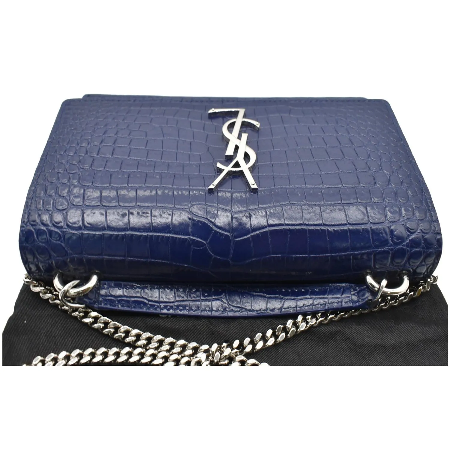 YVES SAINT LAURENT Sunset Medium Crocodile Leather Crossbody Bag Blue
