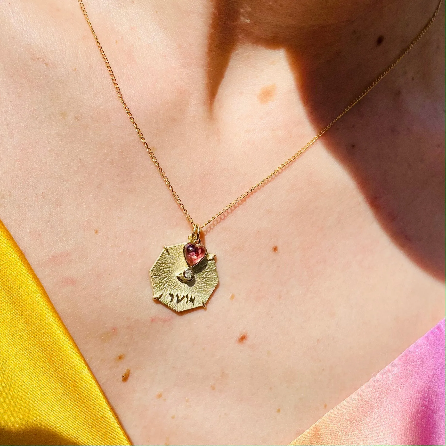 Zahava Heirlooms Reversible Pink Tourmaline and Diamond Byrdie Heart Pendant