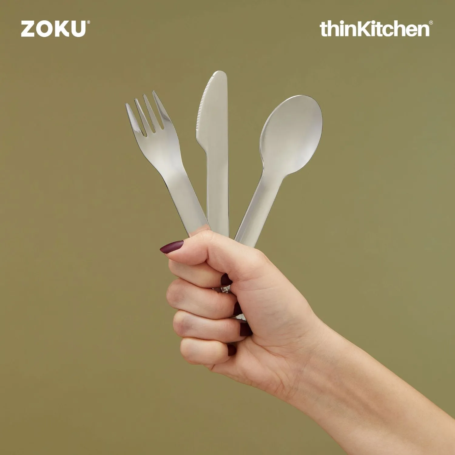 Zoku Stainless Steel Kids Pocket Utensil Set - Black