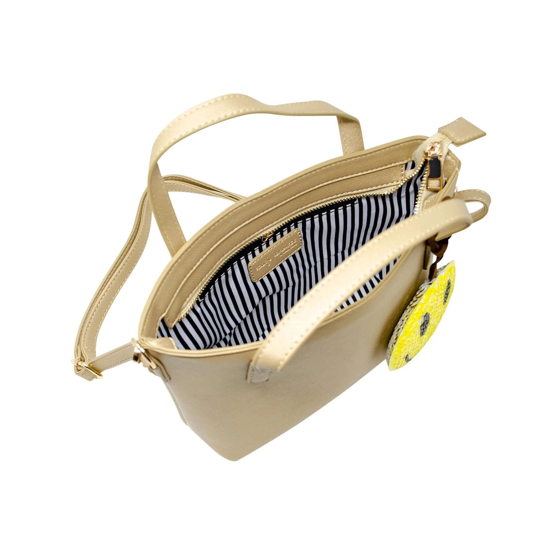 Zomi Gems Leather Tote Bag w/Charm - Gold w/Smiley
