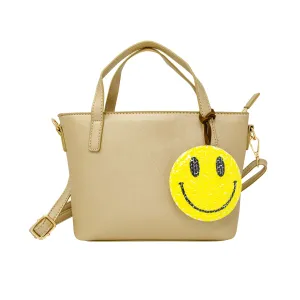 Zomi Gems Leather Tote Bag w/Charm - Gold w/Smiley