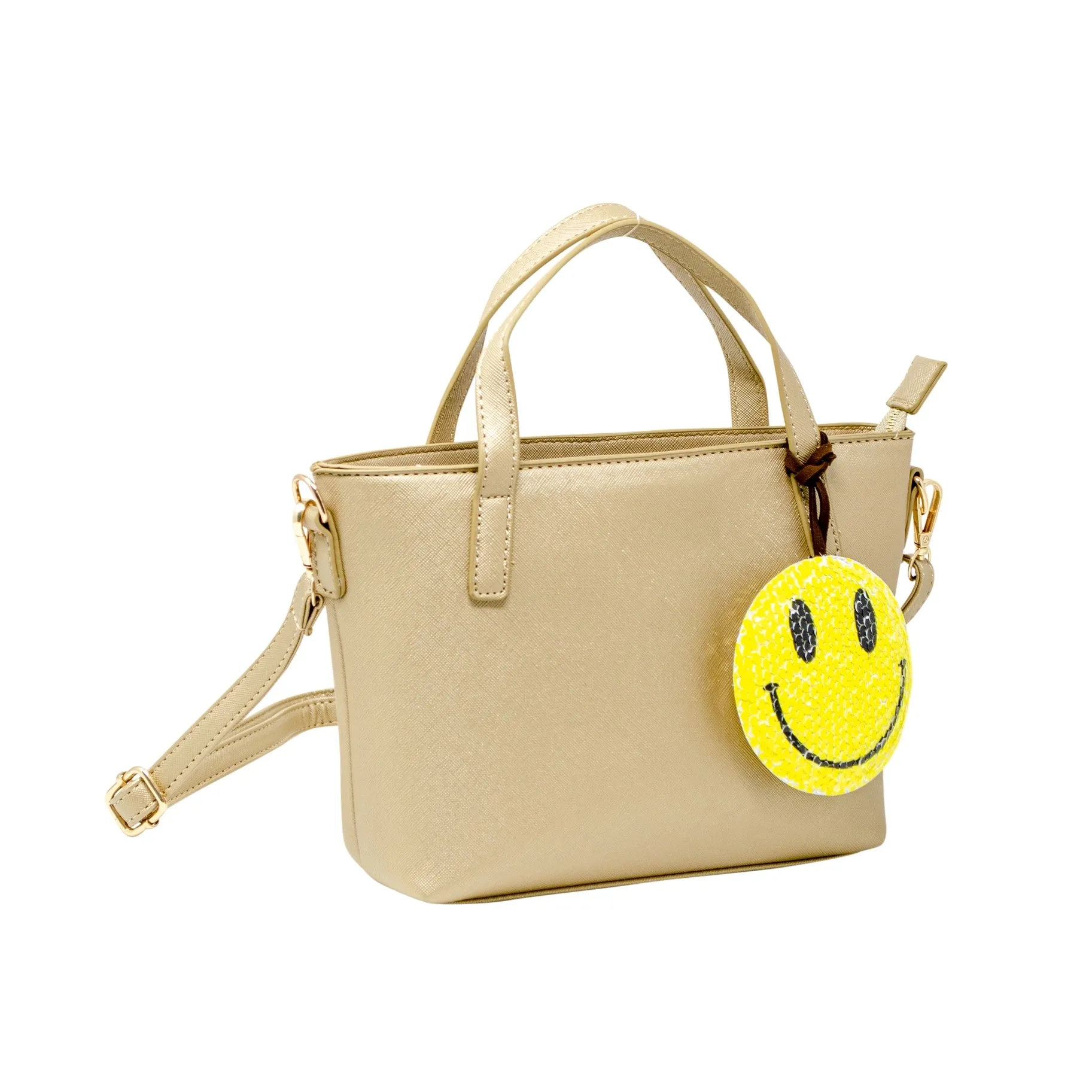 Zomi Gems Leather Tote Bag w/Charm - Gold w/Smiley
